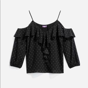 TRULY POPPY cold shoulder black flowy top